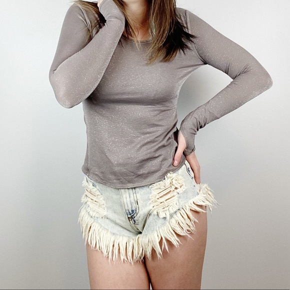 Athleta Tops - ATHLETA Chi Long Sleeve Taupe Shimmer Top XXSmall